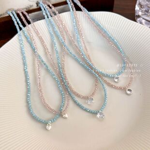 温柔显白夏季 水晶串珠锆石爱心项链简约百搭颈链可爱少女锁骨链女