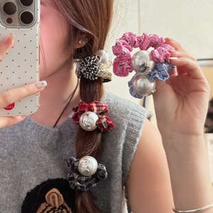 韩系字母球球布艺百搭小肠圈气质复古碎花发绳女扎马尾高弹力发圈