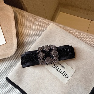 法式 气质后脑勺半扎弹簧夹女 复古丝绒蝴蝶结满天星雪花钻顶夹时尚