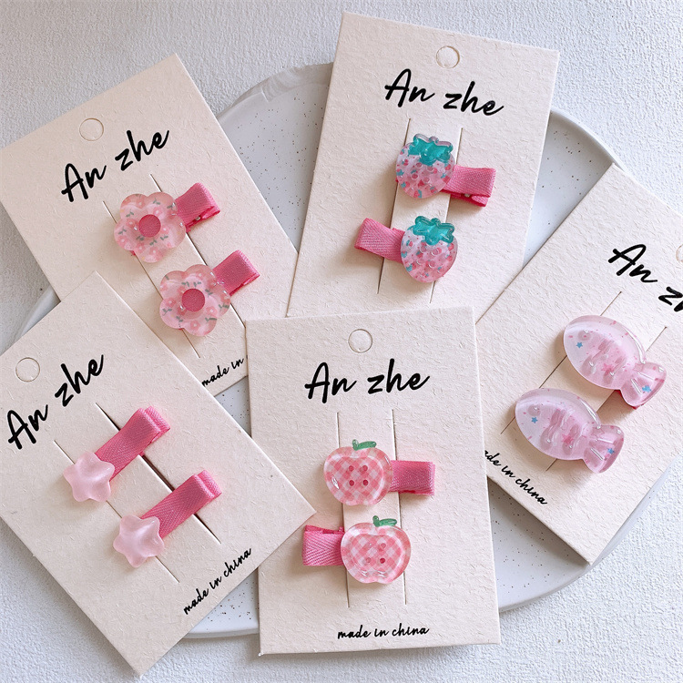 新款儿童果冻色花朵水果发夹甜美女童不伤发全包布发卡侧边刘海夹