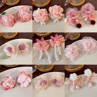 百搭小清新网纱花朵耳环少女2024新款 耳钉甜美百搭春夏耳饰 爆款