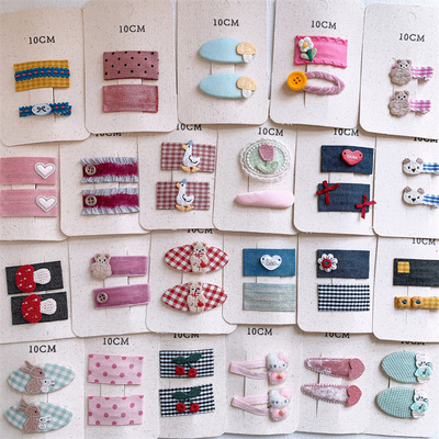 新款儿童可爱卡通动物发夹甜美女童格纹刺绣花朵发卡刘海碎发BB夹