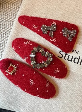 韩系新款新年红色满钻蝴蝶结bb夹时尚复古爱心发夹百搭刘海夹边夹