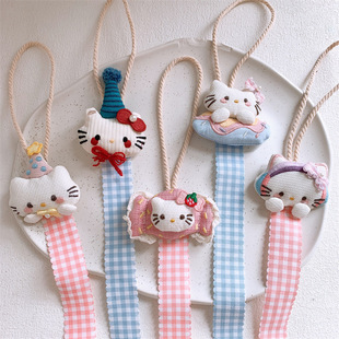 新款 饰品 儿童可爱卡通充棉猫咪布艺格子挂件发夹收纳带女孩房间装