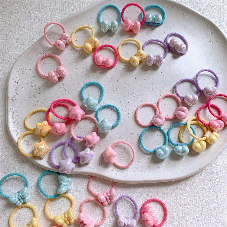 新款儿童糖果色蝴蝶结爱心发圈女孩扎头发皮筋发绳宝宝小揪揪头绳
