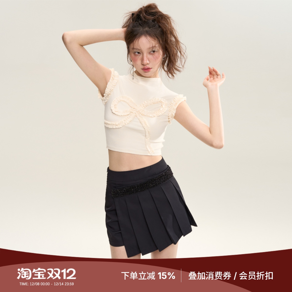 短袖甜美薄木耳边T恤短袖