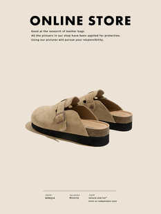 全真皮增高厚底勃肯鞋 软木博肯鞋 女2024春季 包头拖鞋 新款 绿皮卡