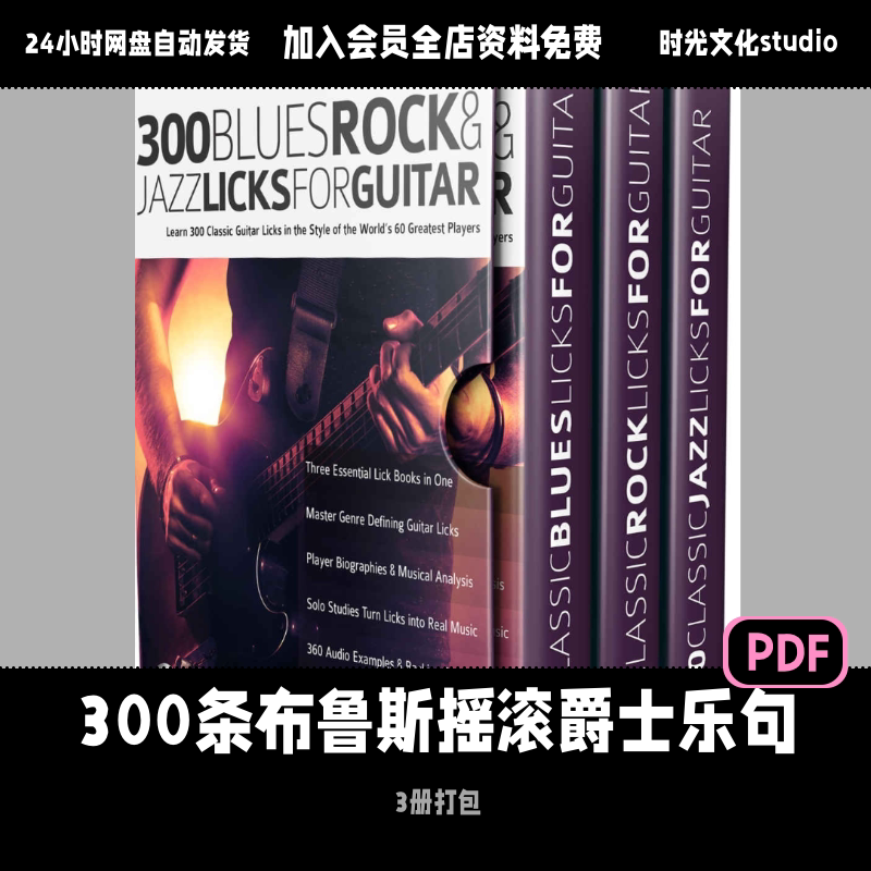 300条布鲁斯摇滚爵士乐句全3册吉他全风格进阶教程英文教程含音频