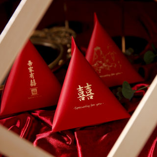 喜糖盒2021新款创意结婚三角喜糖盒子红色中式婚礼糖盒中国风纸盒