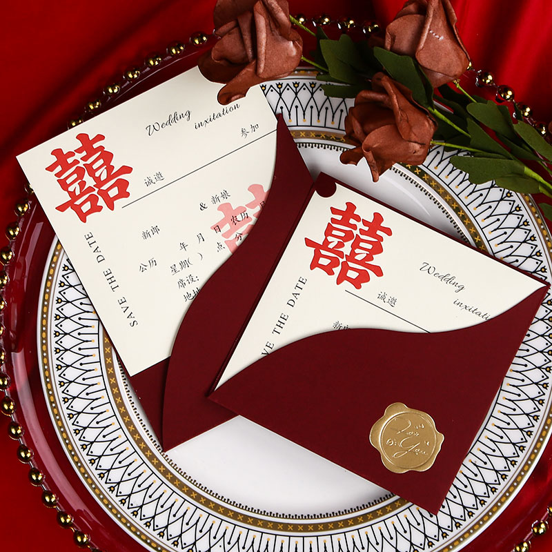 新款红色请帖ins风简约