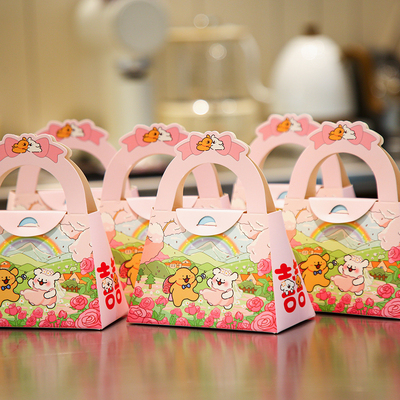 新款卡通小狗喜糖盒手提结婚礼糖果盒喜糖袋创意线条狗狗桌糖盒