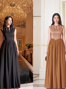 越南Tracy studio 时尚新款高级优雅镂空设计拼接高腰连衣裙长款