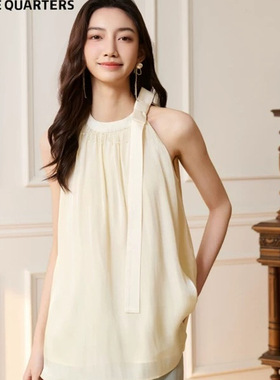 Three Quarters设计师 2025春夏季凉爽蝴蝶结挂脖上衣无袖日常女