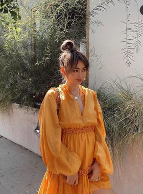 国现-澳洲Keepsake新款丝棉舒适亮丽黄俏皮连衣裙