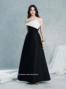 越南设计师Lane Jt 24新款小众拼色收腰抹胸长款连衣裙轻礼服