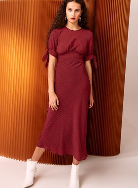 澳洲CmeoCollective 圆领修身束腰袖口蝴蝶结显瘦长款女士连衣裙