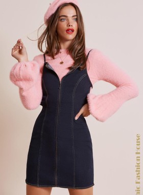 [现]-澳洲Finders Keepers秋冬新款修身牛仔雏菊吊带连衣裙NO.66