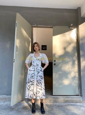 LOOSINGWHITE特价款799 不退换 假两件印花长连衣裙女