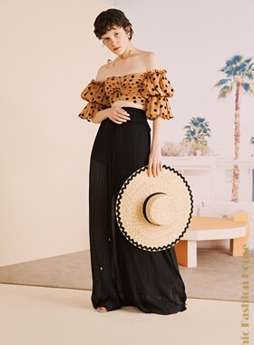 特价款 LAMITIE设计师2019春夏高腰半透视阔腿裤长裤度假风