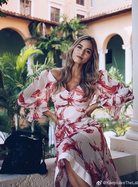 现货 澳洲keepsake 新款高级气质印花高腰连衣裙轻薄度假风