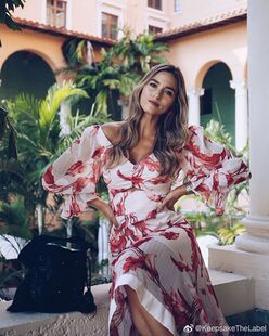 现货 澳洲keepsake 新款高级气质印花高腰连衣裙轻薄度假风