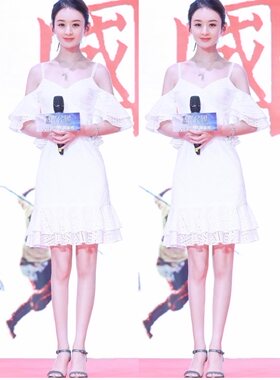 特价款 设计师JUNE ELEVEN 赵丽颖同款白色路肩连衣裙