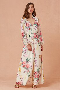 国现-澳洲Keepsake 时尚新品高腰复古气质印花系带长袖阔腿连体裤