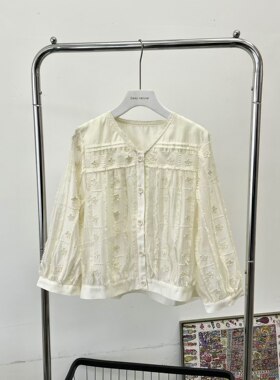 现货发韩国春夏款重工立体小花刺绣流苏款衬衫爆款开衫防晒外套