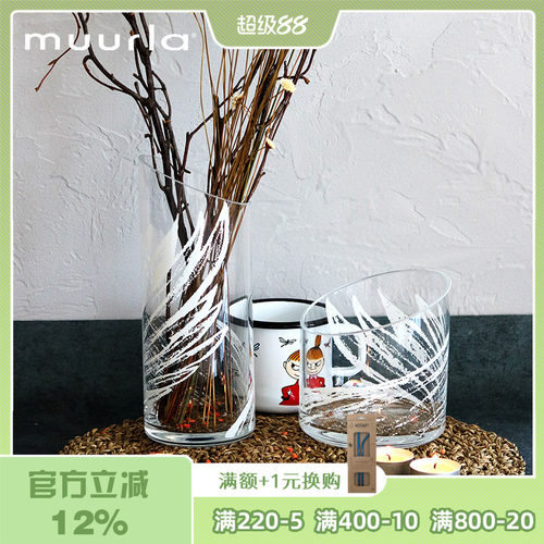 芬兰muurla天鹅系列印花玻璃水瓶