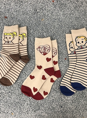 SOCK DAD现货可爱花袜子 艺术手绘插画中筒薄款女潮袜