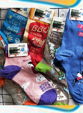 SOCK DAD 现货blueQ 街头艺术长袜子花袜手绘插画中筒袜男女薄款