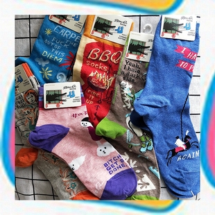 街头艺术长袜子花袜手绘插画中筒袜男女薄款 现货blueQ DAD SOCK