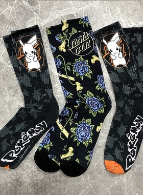 SOCK DAD美潮宝可梦涂鸦艺术长袜小众复古卡通插画男女联名毛巾底