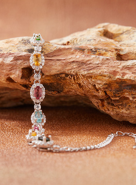 直播新款天然碧玺彩宝手链女S925纯银首饰抖音小红书直播跨境