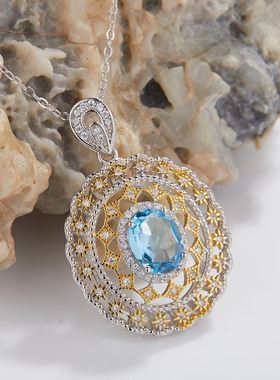 意大利工艺天然托帕石镂空项链女设计感小众轻奢吊坠S925纯银镶嵌