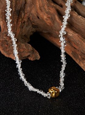 原创设计S925纯银天然白水晶彩宝项链女个性手工串不规则珠爆款