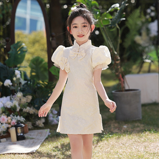 连衣裙中国风女童礼服夏季 走秀演出服小女孩唐装 儿童旗袍改良中式