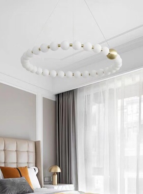 客厅吊灯网红轻奢创意设计师餐桌吧台吊线灯法式珍珠串智能灯具