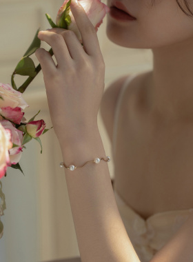 LEMON STUDIO 神仙颜值 满天星轻奢小众波浪14K包金珍珠手链手镯