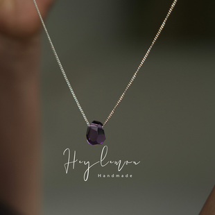2月生辰石 小众设计天然随形切割紫水晶吊坠925纯银项链锁骨链