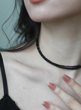 14k包金黑尖晶多层项链