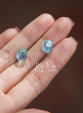 小众baby蓝 神仙单品三月生辰石天然海蓝宝随形切割耳钉925纯银