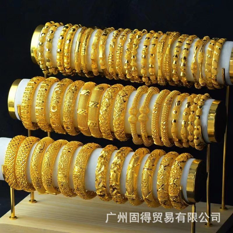 跨境 24k镀金手镯迪拜婚庆印度尼日利亚女式新娘沙金手镯饰品批发