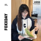 FOXXDAY小C·小众原创英文刺绣复古港风休闲宽松百搭秋冬连帽卫衣