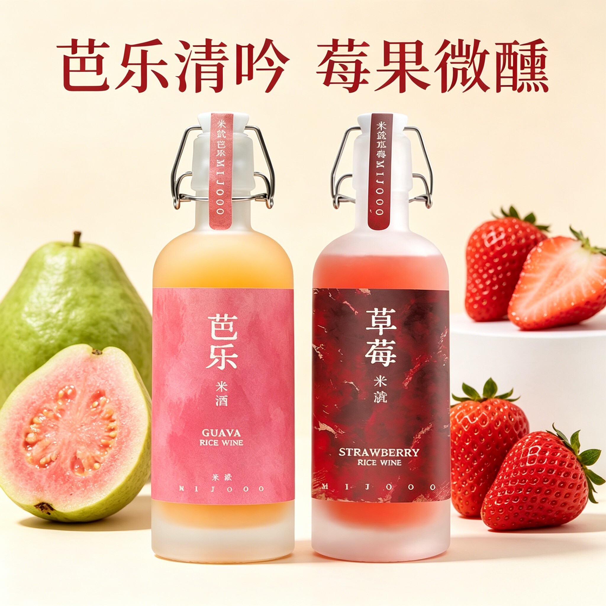 果味浓郁 糯言米就草莓米酒红心芭乐原浆果泥低温发酵女士糯米酒