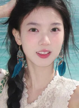 复古民族风羽毛耳环显脸瘦耳夹女