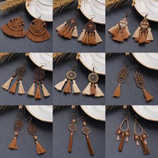 复古民族风耳环波西米亚新中式海边度假流苏美拉德耳饰无耳洞耳夹