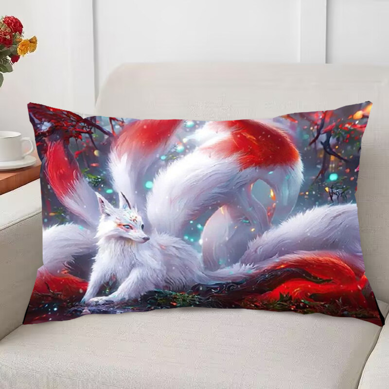 古风九尾狐抱枕十字绣客厅长方形靠枕套手工自己线绣狐狸印花满绣