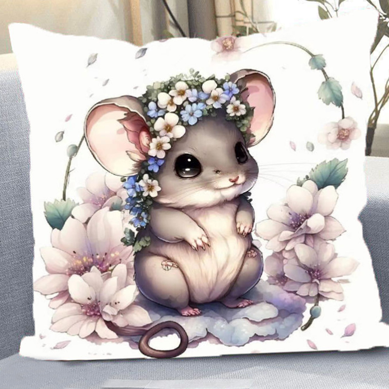 生肖鼠抱枕套十字绣手工小件印花满绣diy简单自绣材料包十二生肖