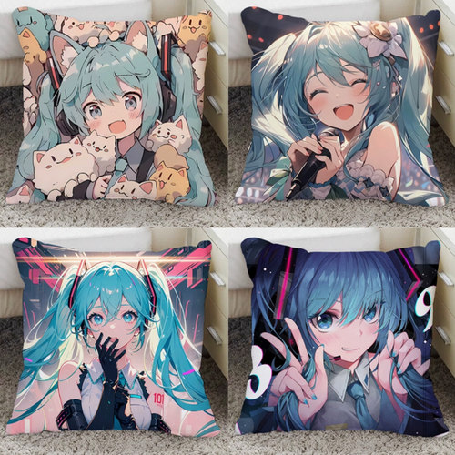 初音未来抱枕十字绣手工diy线绣可爱卡通女孩客厅靠枕套小件满绣